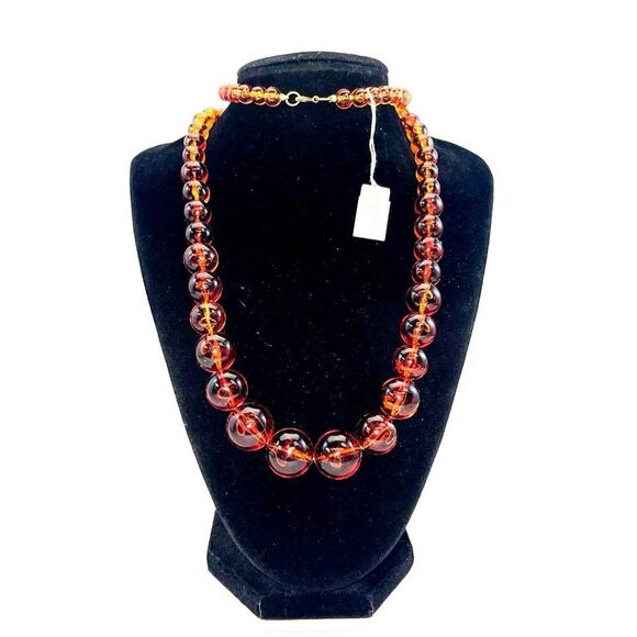 Necklace Saks Fifth Avenue Acrylic Beaded Art Deco Bead Graduated Marbleized B#8 - Picture 1 of 13